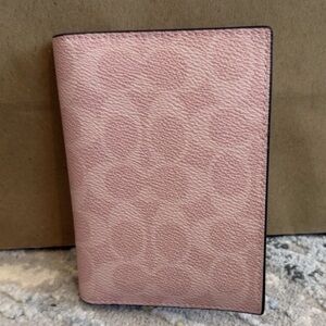 coach powder pink passport card case in signature canvas